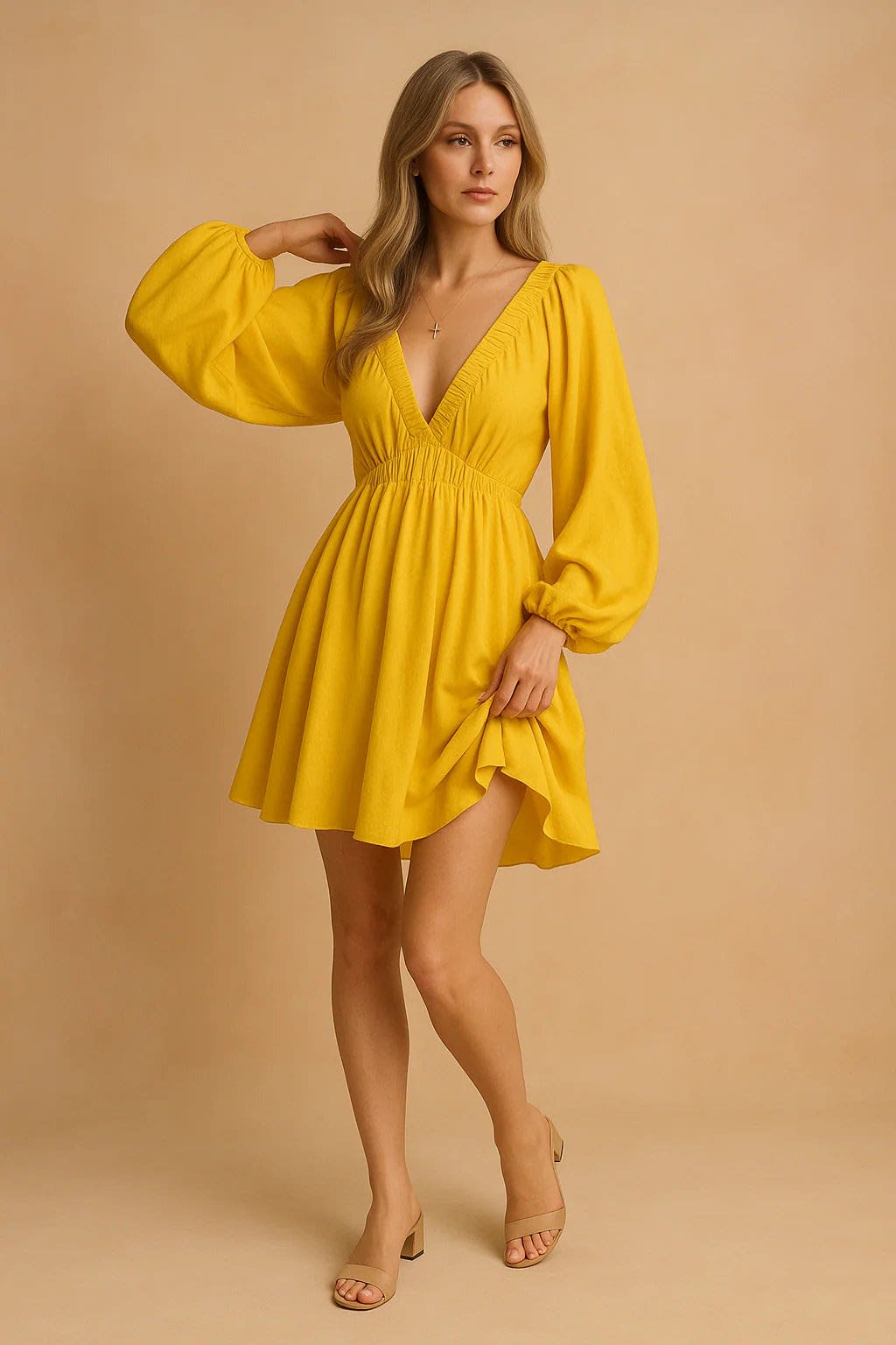 Isadora Pemberton Puff Sleeve V-Neck Flowy Summer Dress
