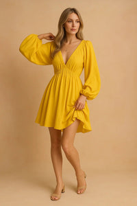 Isadora Pemberton Puff Sleeve V-Neck Flowy Summer Dress