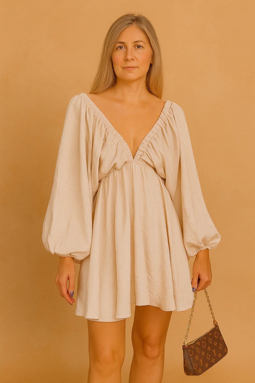 Isadora Pemberton Puff Sleeve V-Neck Flowy Summer Dress