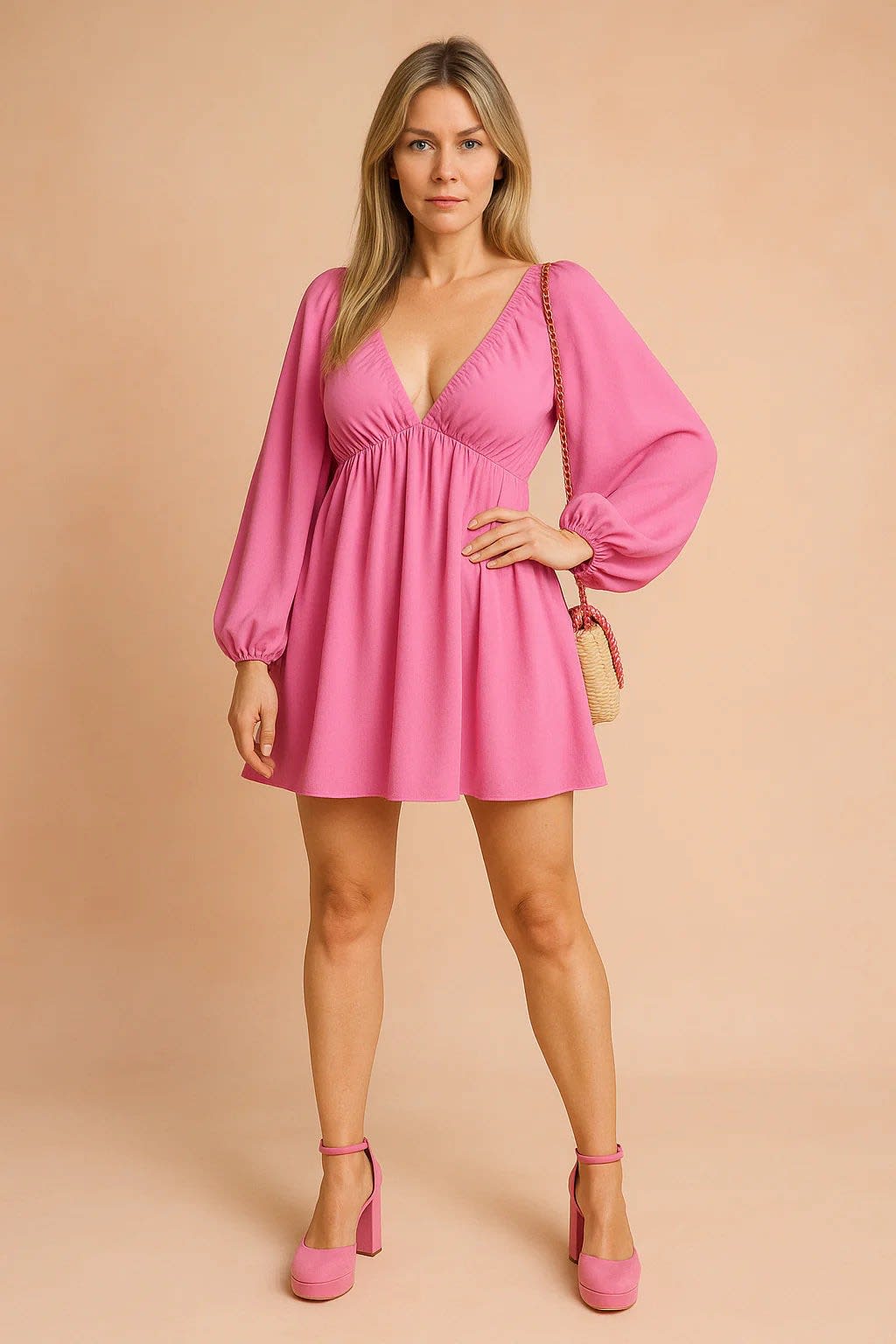 Isadora Pemberton Puff Sleeve V-Neck Flowy Summer Dress
