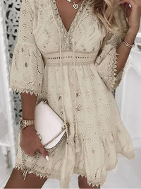 Fionnuala Lace V Neck Holiday Mini Dress