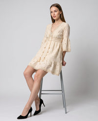 Fionnuala Lace V Neck Holiday Mini Dress