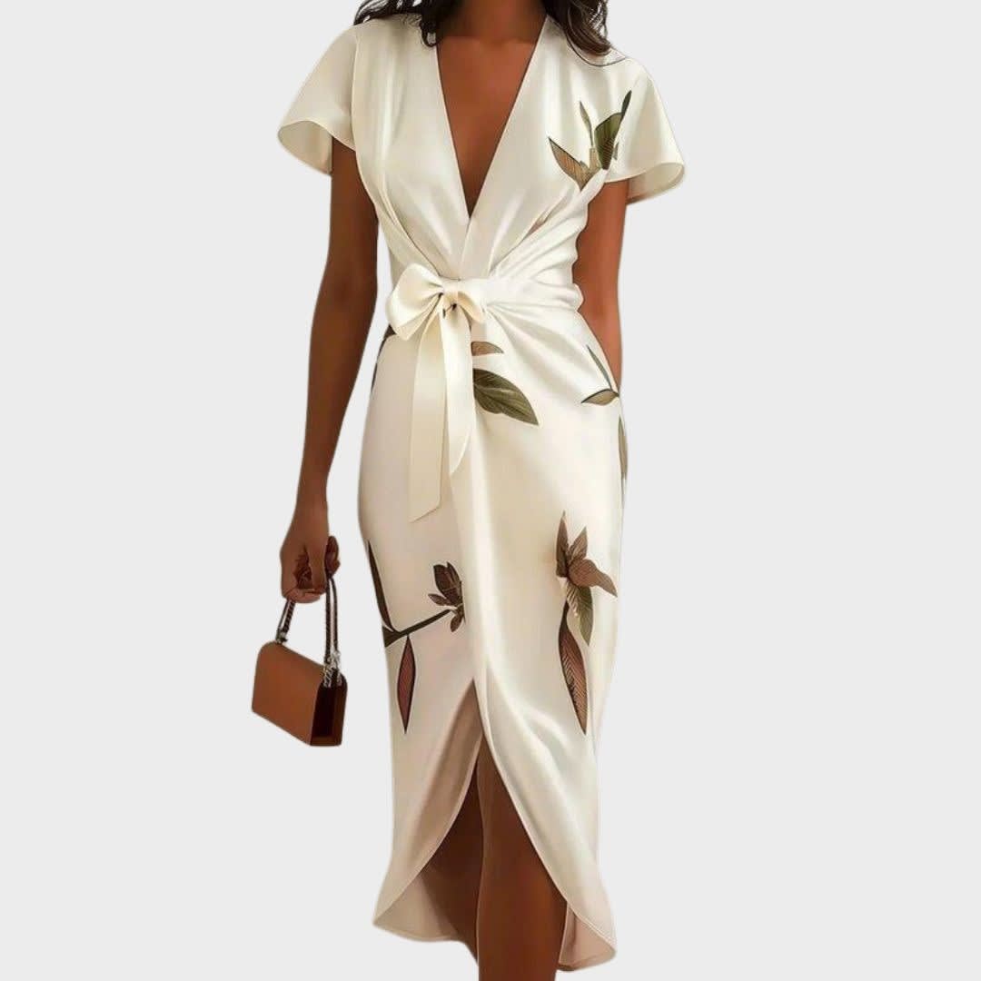 Devorah Leaf Print Wrap Midi Dress_1