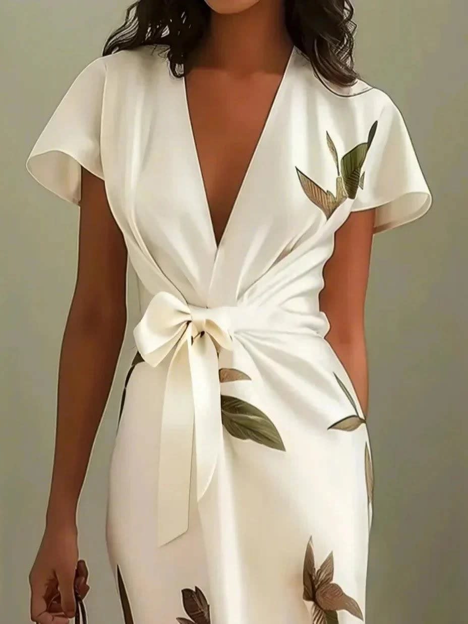 Devorah Leaf Print Wrap Midi Dress_4