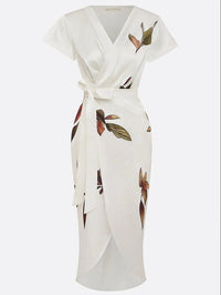 Devorah Leaf Print Wrap Midi Dress