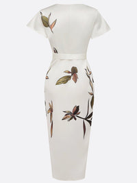 Devorah Leaf Print Wrap Midi Dress