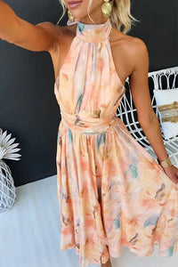 Ione Watercolor Halter Wedding Guest Maxi Dress