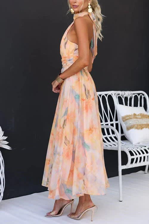 Ione Watercolor Halter Wedding Guest Maxi Dress_5
