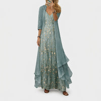 Iselin Embroidered Floral Two Piece Maxi Dress Set