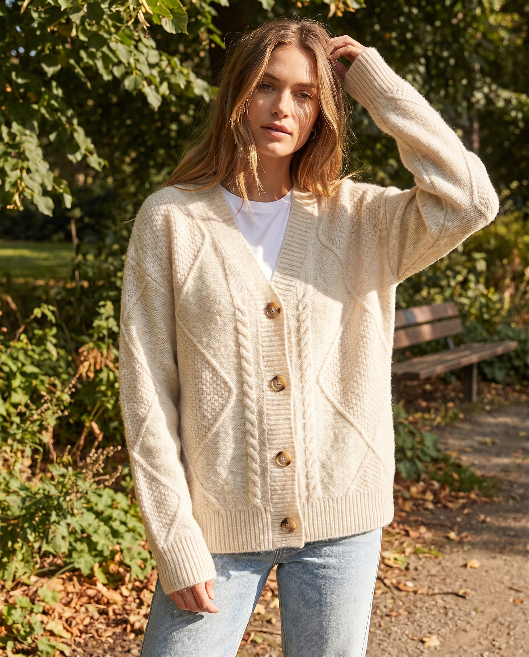 Rosalba Cable Knit Button Front Cardigan