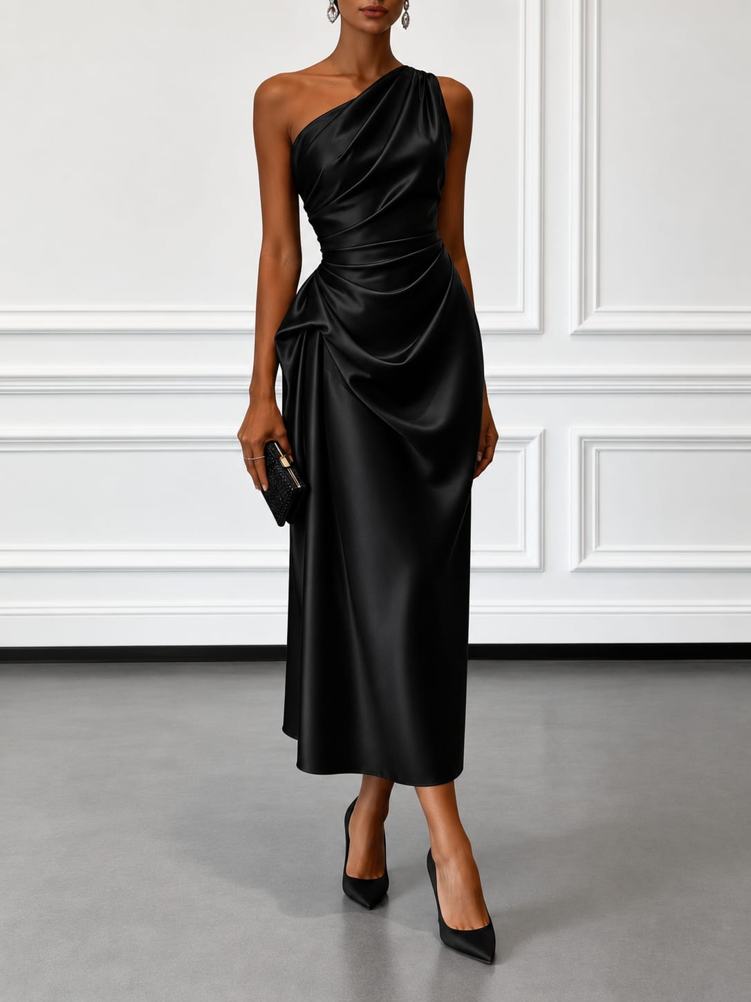 April Satin One Shoulder Midi Dress