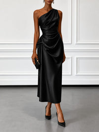 April Satin One Shoulder Midi Dress