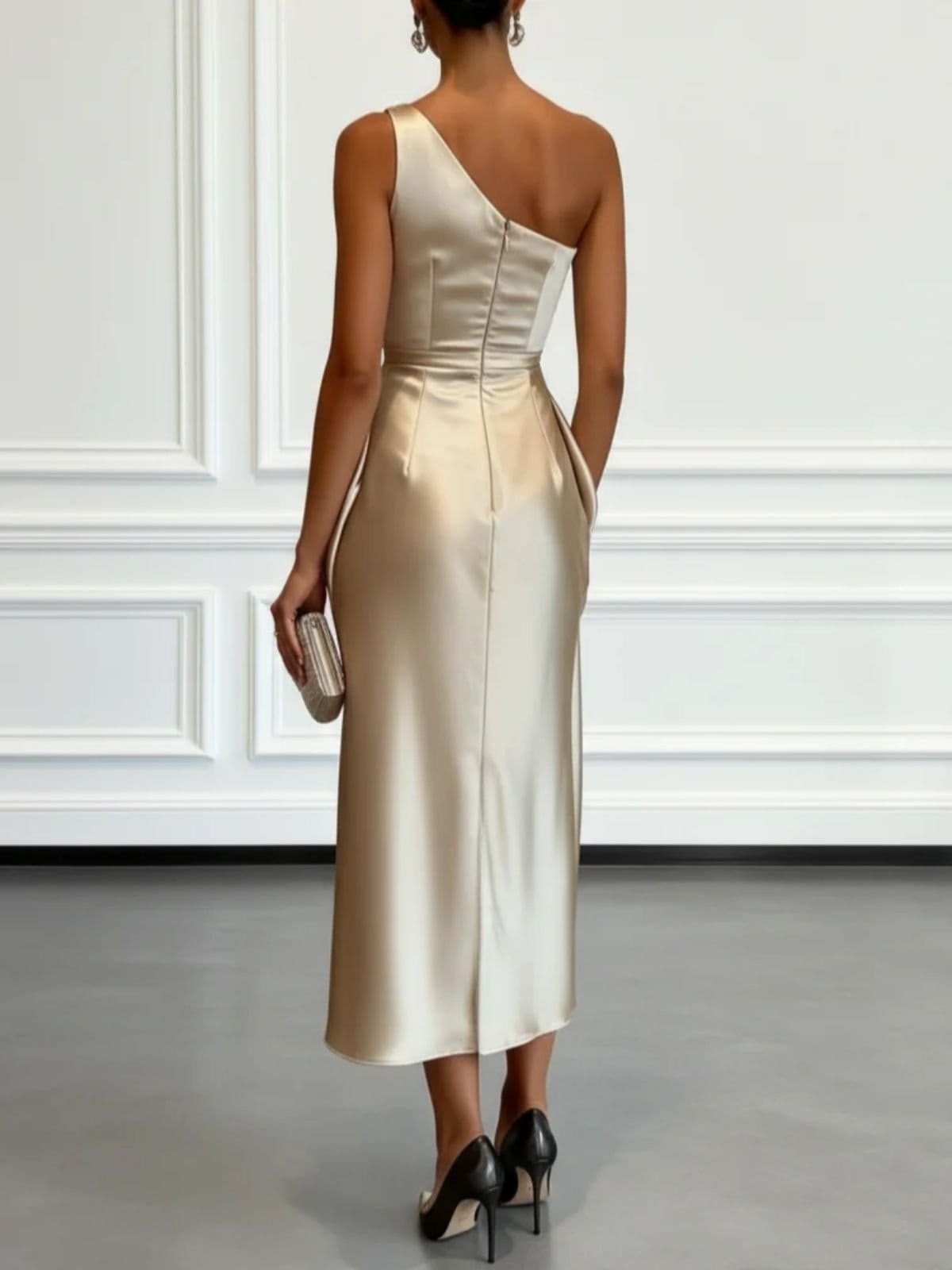 April Satin One Shoulder Midi Dress