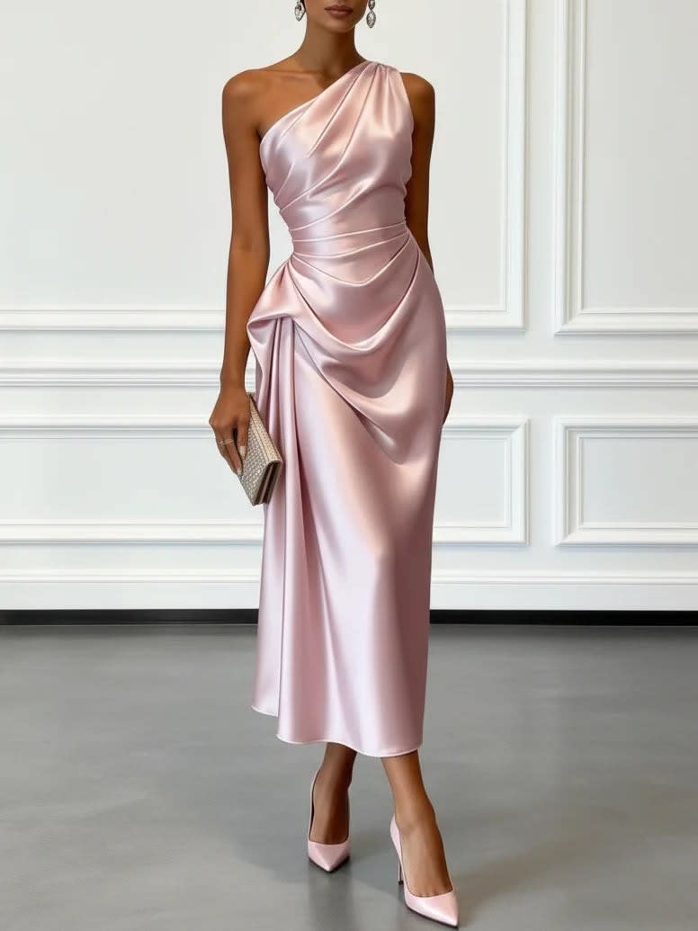 April Satin One Shoulder Midi Dress