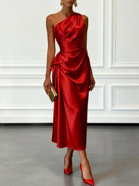 April Satin One Shoulder Midi Dress