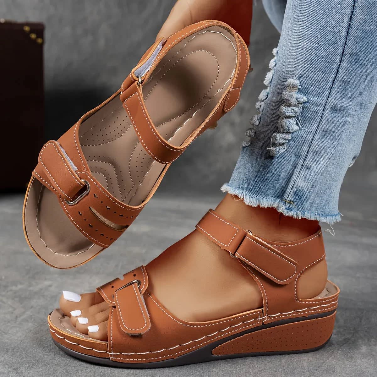 Gemma Double Strap Wedge Orthopedic Sandals_5