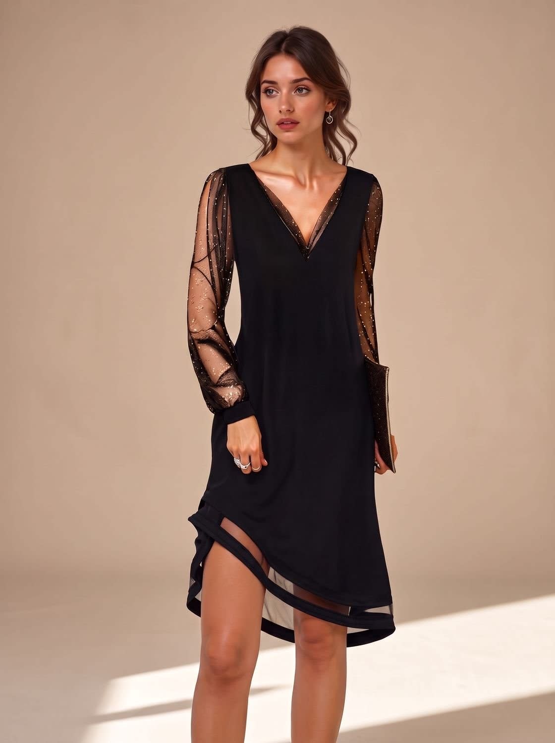 Quinn Black Sheer Sleeve Christmas Party Dress_2