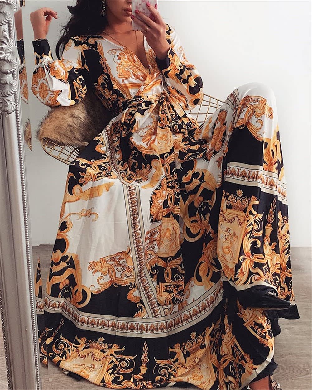 Gladys Baroque Print Wrap Maxi Dress
