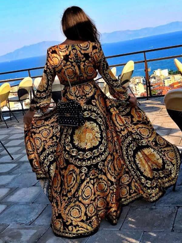 Gladys Baroque Print Wrap Maxi Dress