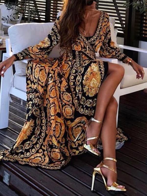 Gladys Baroque Print Wrap Maxi Dress