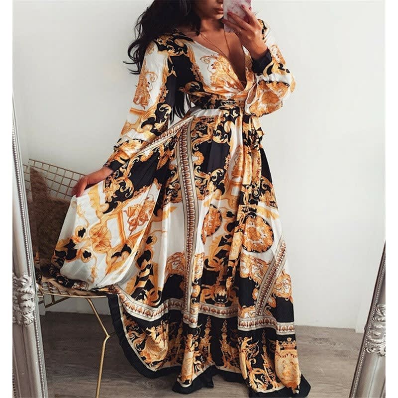 Gladys Baroque Print Wrap Maxi Dress