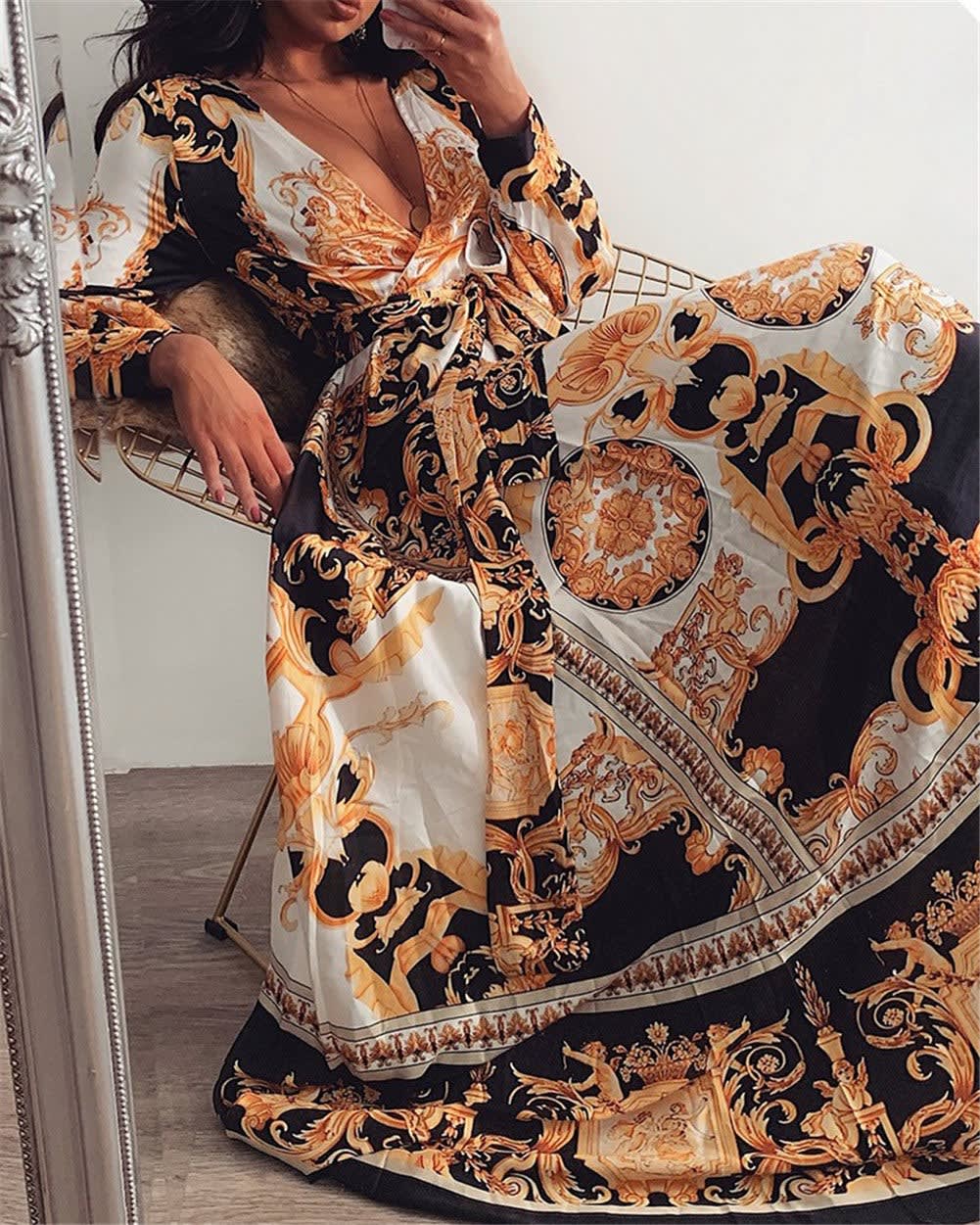 Gladys Baroque Print Wrap Maxi Dress