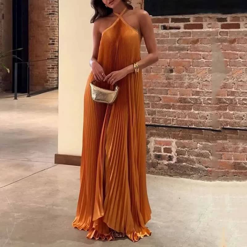 Layla Wedding Guest Halterneck Pleated Maxi Dress_1