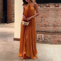Layla Wedding Guest Halterneck Pleated Maxi Dress