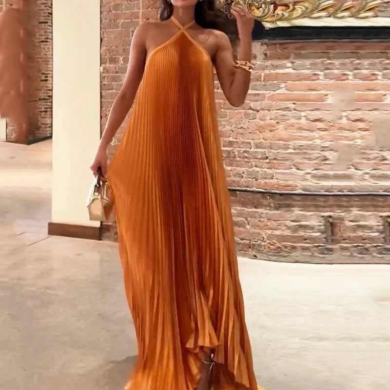 Layla Wedding Guest Halterneck Pleated Maxi Dress_2