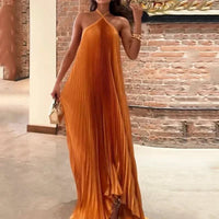 Layla Wedding Guest Halterneck Pleated Maxi Dress