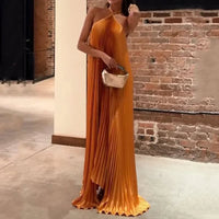 Layla Wedding Guest Halterneck Pleated Maxi Dress