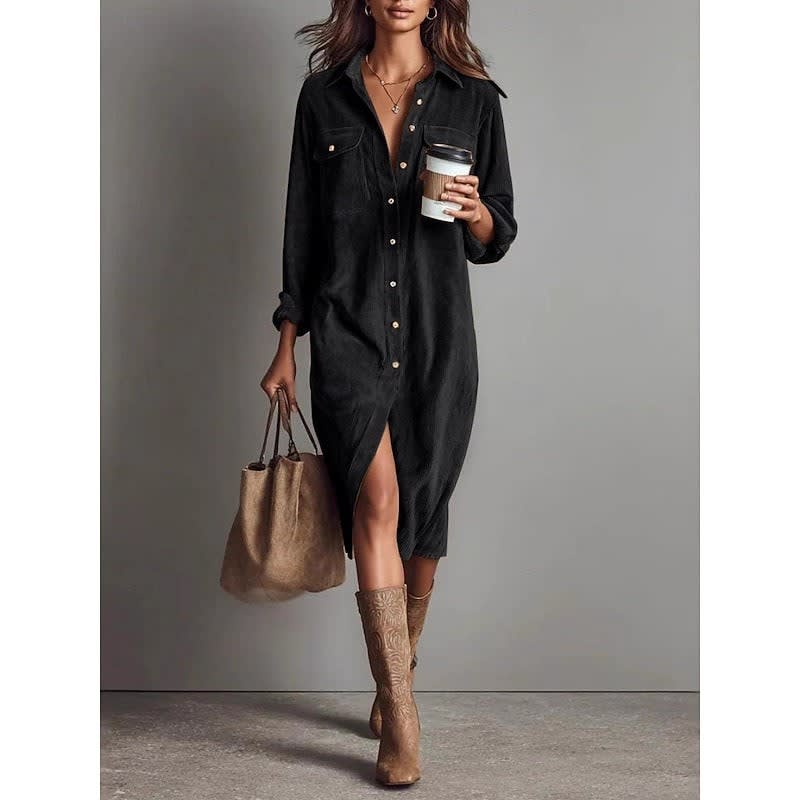 Rowena Corduroy Button Front Shirt Dress