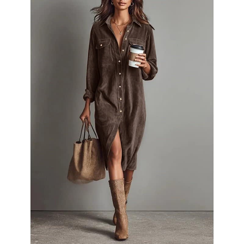 Rowena Corduroy Button Front Shirt Dress