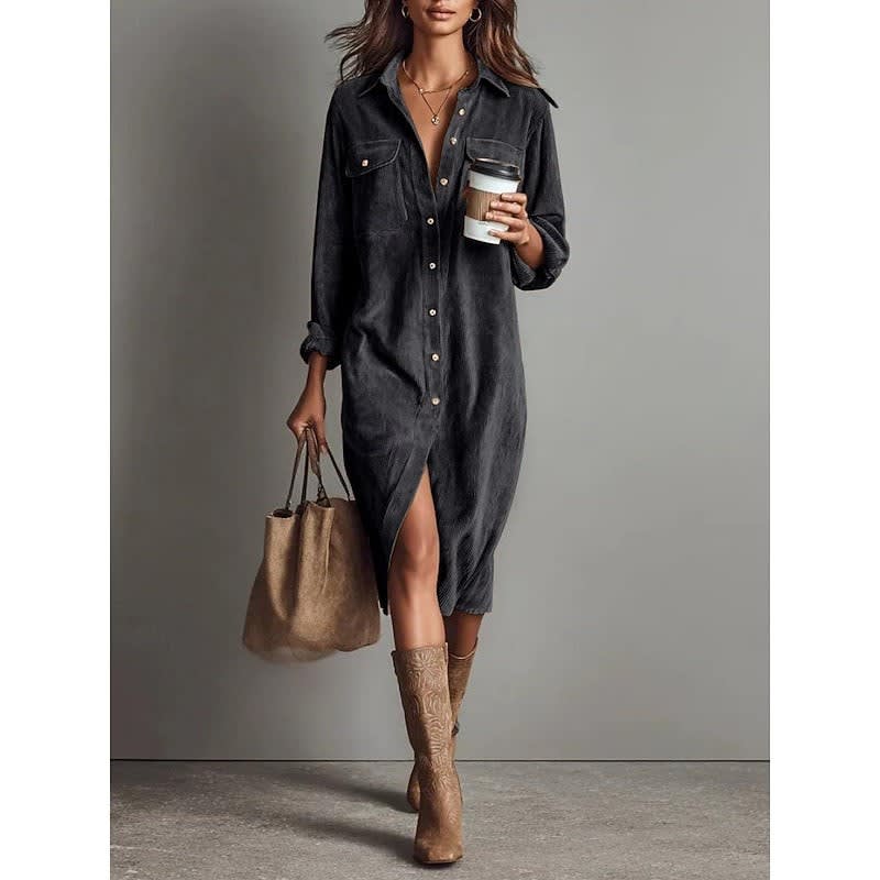 Rowena Corduroy Button Front Shirt Dress
