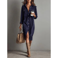 Rowena Corduroy Button Front Shirt Dress