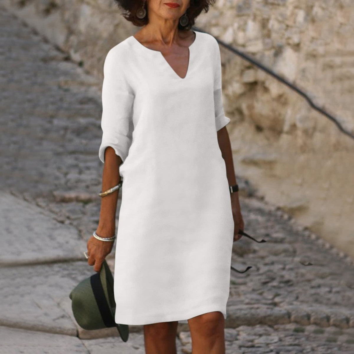 Amaris V-Neck Tummy Control Shift Dress_7