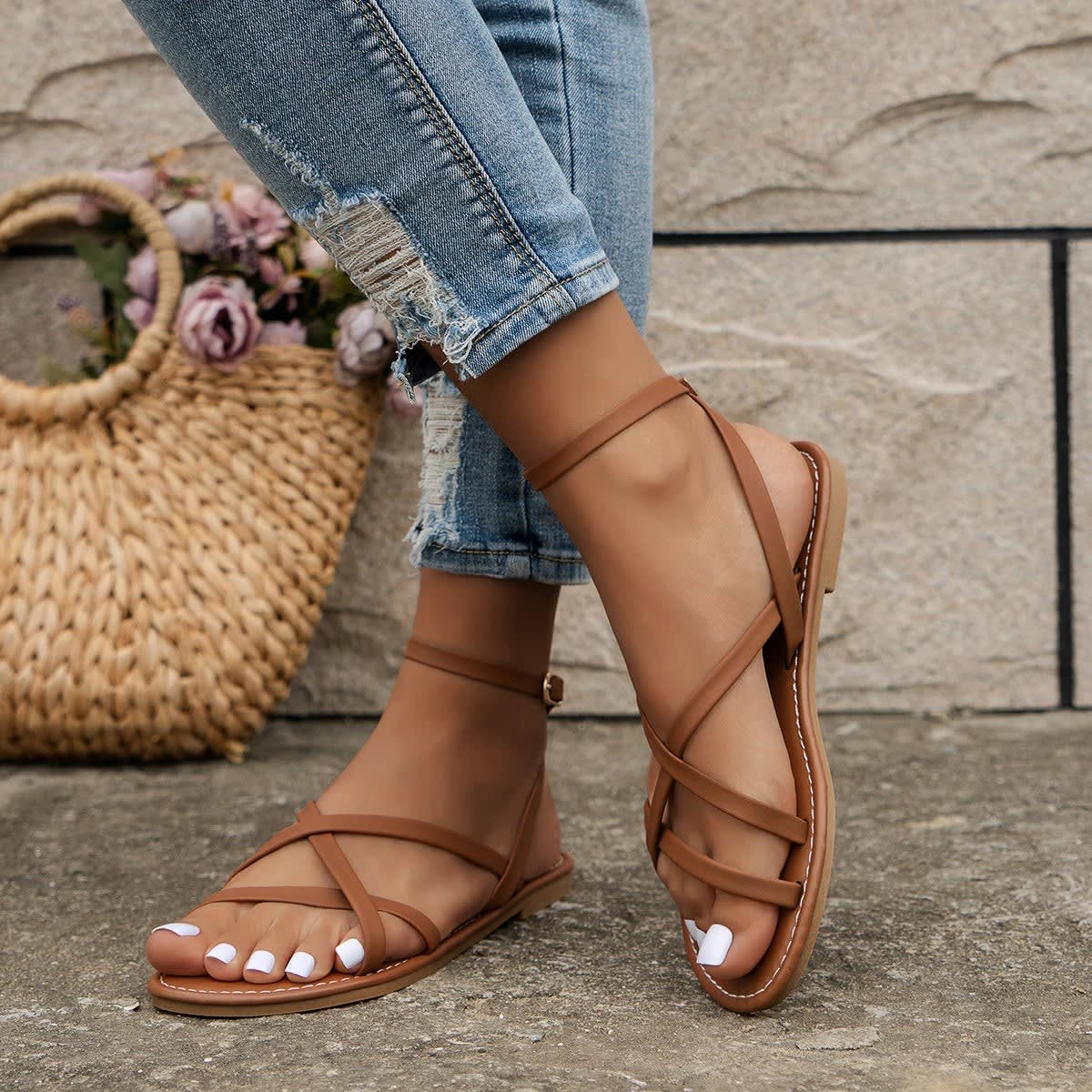 Della Strappy Zip Back Roman Sandals_6