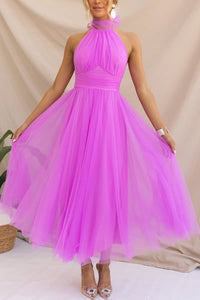 Josie Tulle Wedding Guest Halterneck A-Line Midi Dress