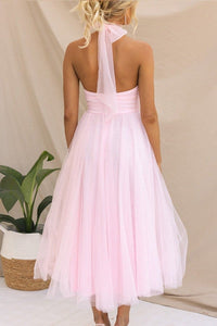 Josie Tulle Wedding Guest Halterneck A-Line Midi Dress