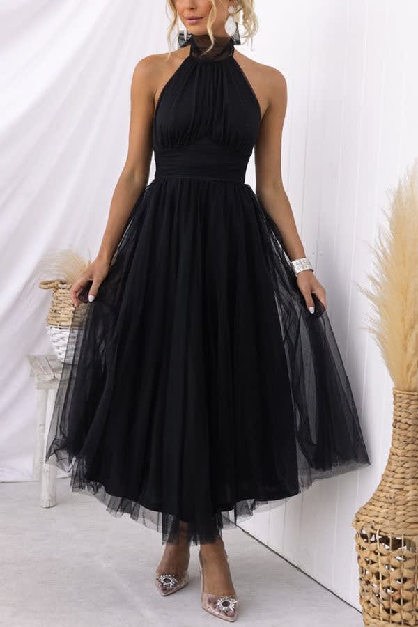 Josie Tulle Wedding Guest Halterneck A-Line Midi Dress