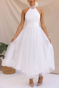 Josie Tulle Wedding Guest Halterneck A-Line Midi Dress