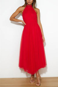 Josie Tulle Wedding Guest Halterneck A-Line Midi Dress