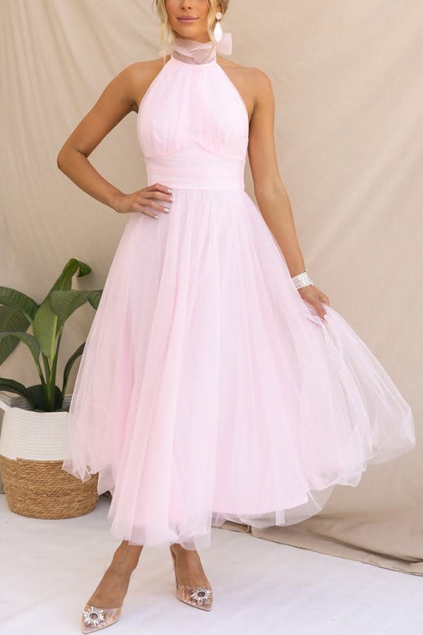 Josie Tulle Wedding Guest Halterneck A-Line Midi Dress_9