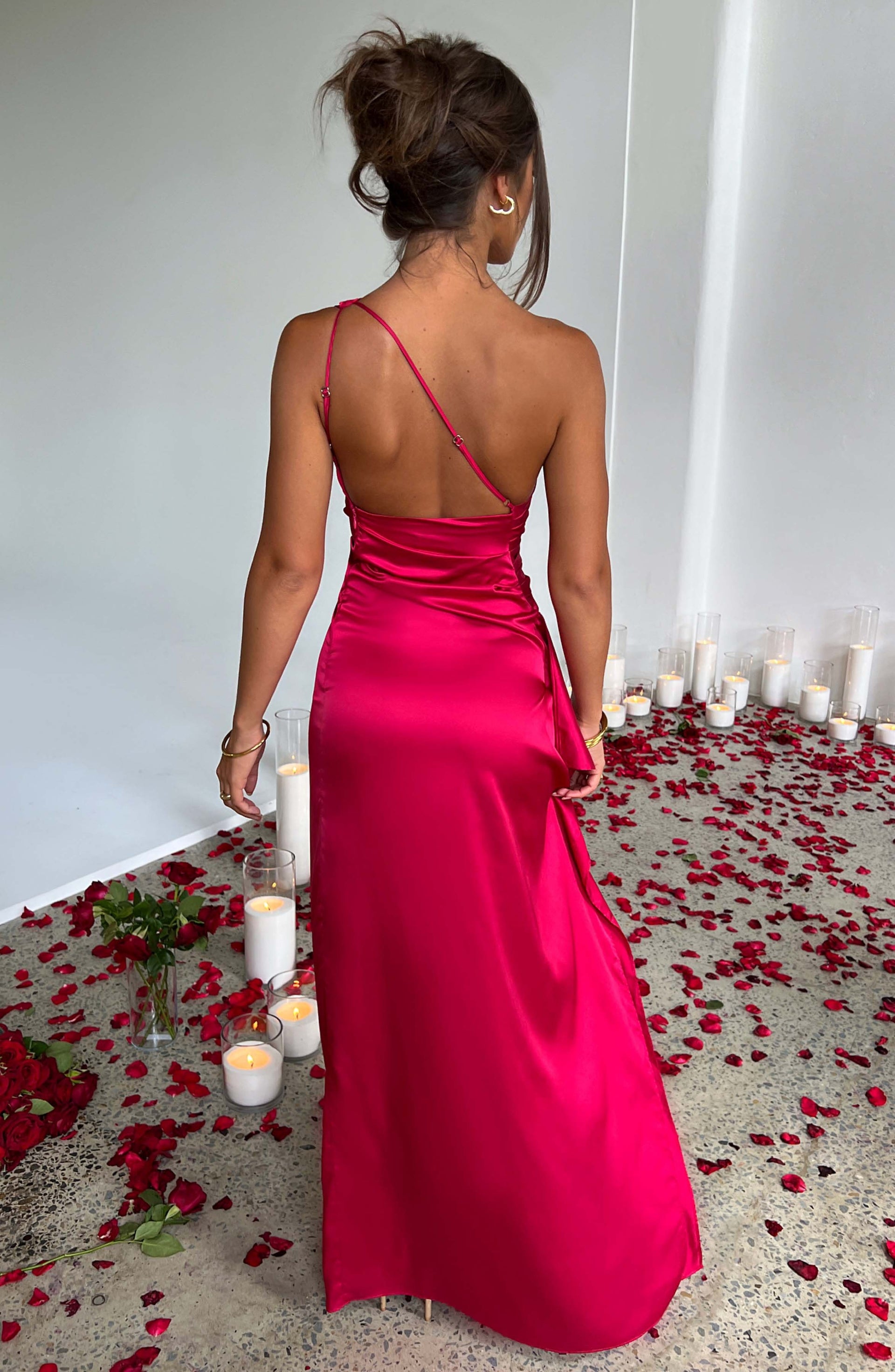 Eloise Ashford Satin One Shoulder Wedding Guest Maxi Dress