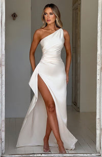 Eloise Ashford Satin One Shoulder Wedding Guest Maxi Dress