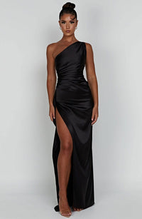 Eloise Ashford Satin One Shoulder Wedding Guest Maxi Dress
