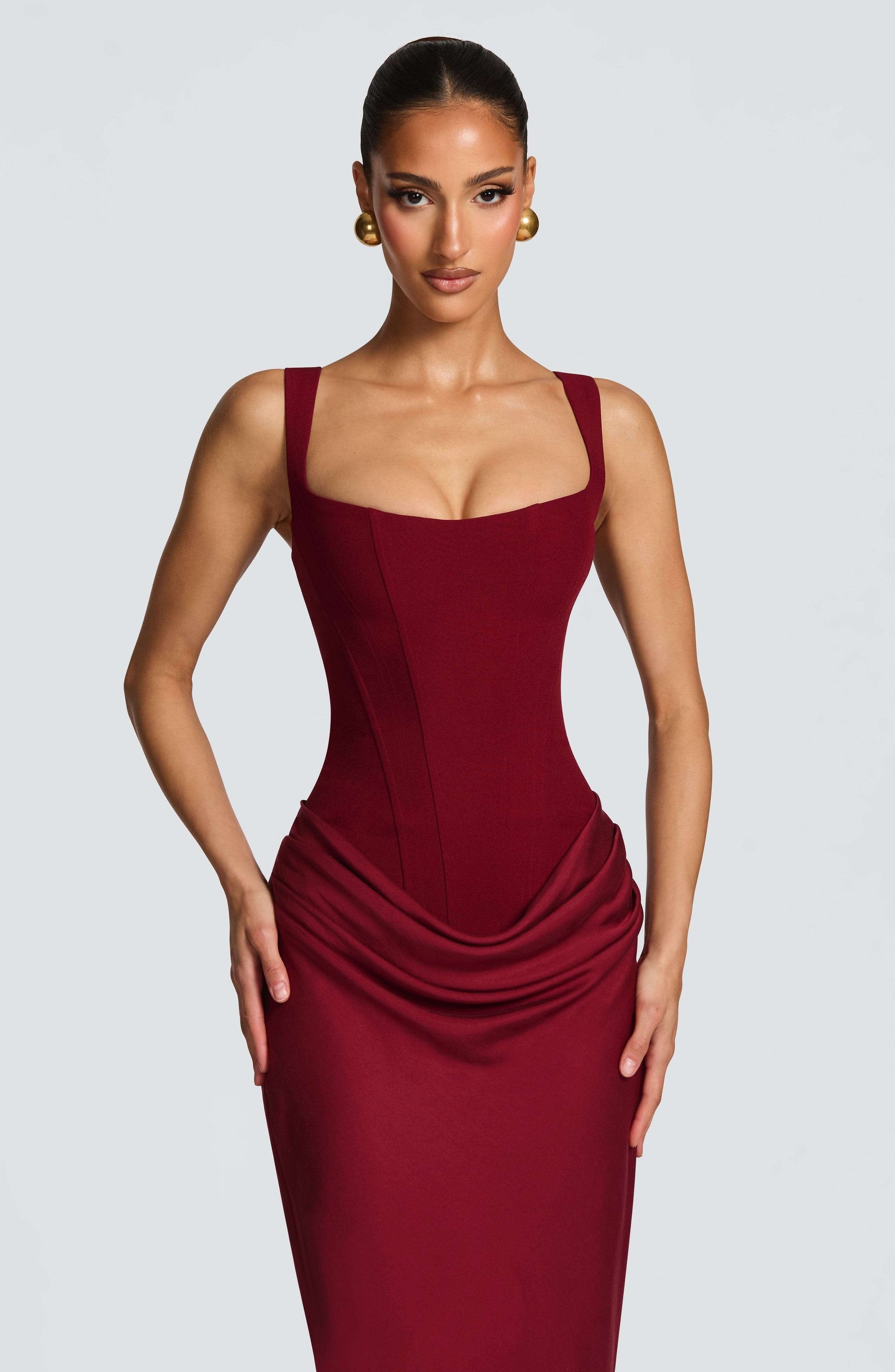 Melina Square Neck Fitted Wedding Guest Maxi Dress