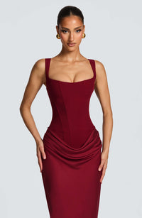 Melina Square Neck Fitted Wedding Guest Maxi Dress