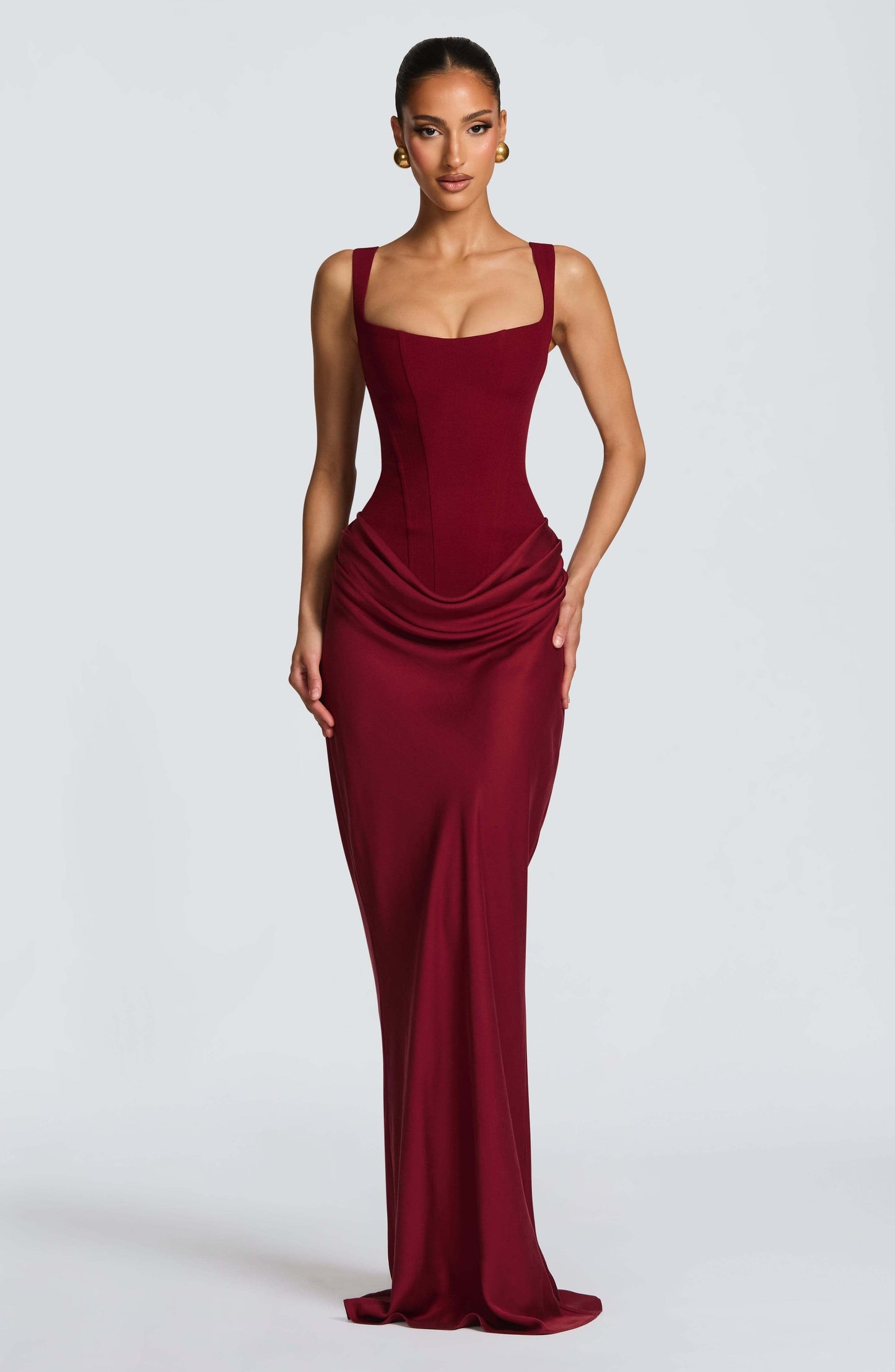 Melina Square Neck Fitted Wedding Guest Maxi Dress_5