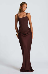 Melina Square Neck Fitted Wedding Guest Maxi Dress